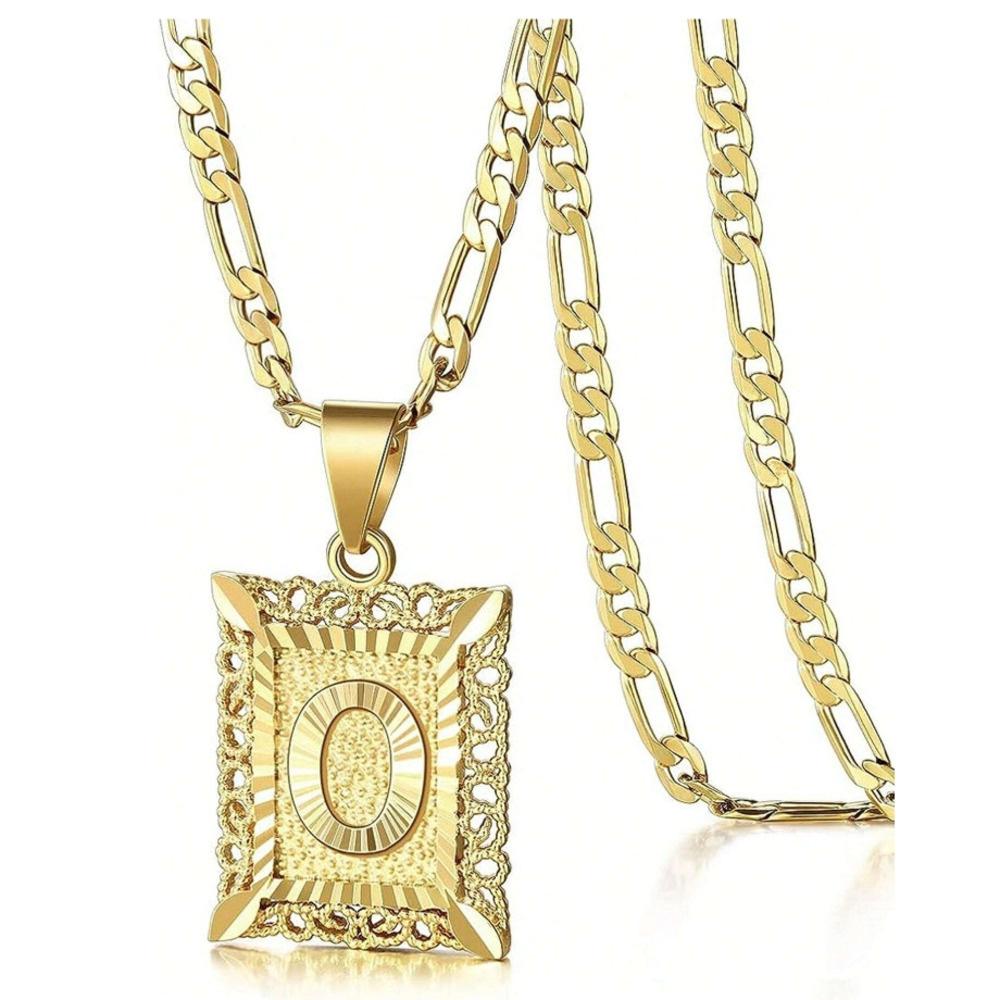 Initial Necklace Square Letter Pendant Necklace Capital Monogram Necklace Alhpabets From A-Z Figaro Chain Necklace