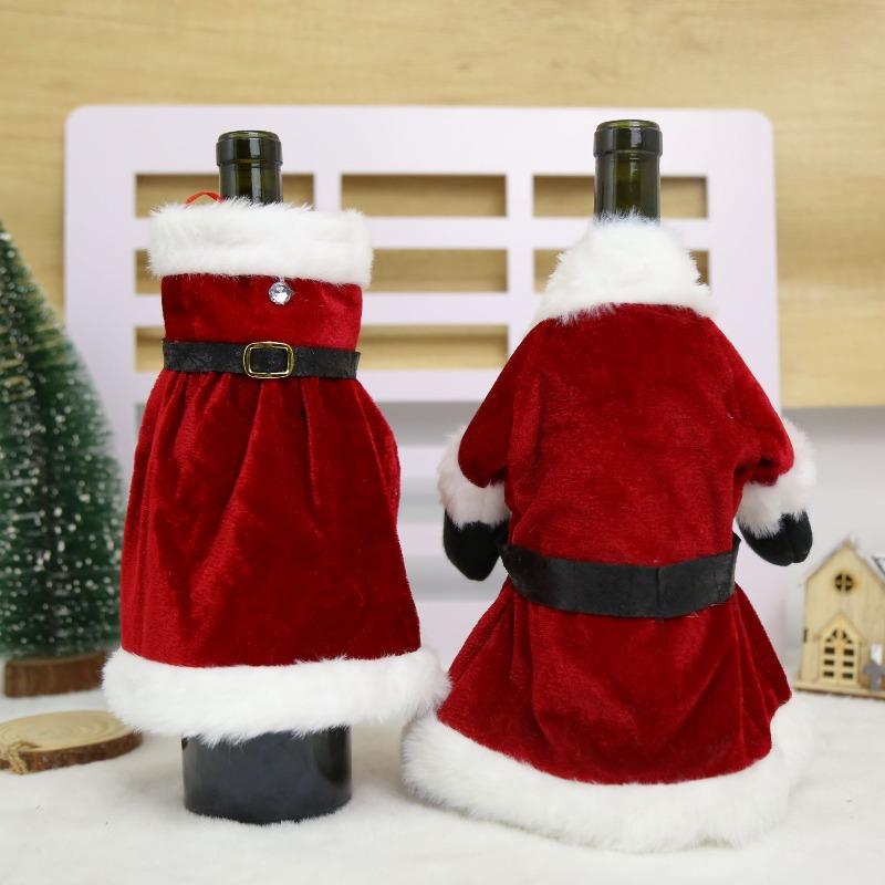 Christmas wine bottle cover, fabric Santa Claus clothing, red wine bottle table decoration