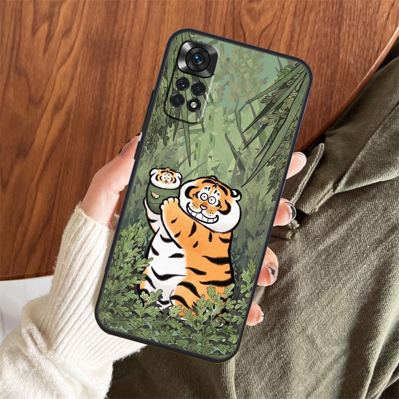Cartoon Fat Tiger Case For Xiaomi Redmi Note 13 14 Pro 12 11 10 15 Pro Plus Redmi 15 C 13 10C 12C 13C 14C Cover