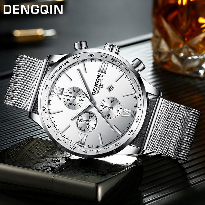 Vigorbee Fashion Casual Stainless Steel Three-Eye Multi-Function Men's Business Wrist Watch,Quartz Chronograph Calendar Men's Wa　並行輸入 Men\u0027s Watches,Fashion Honeycomb Dial Multicolor Stainless Steel
