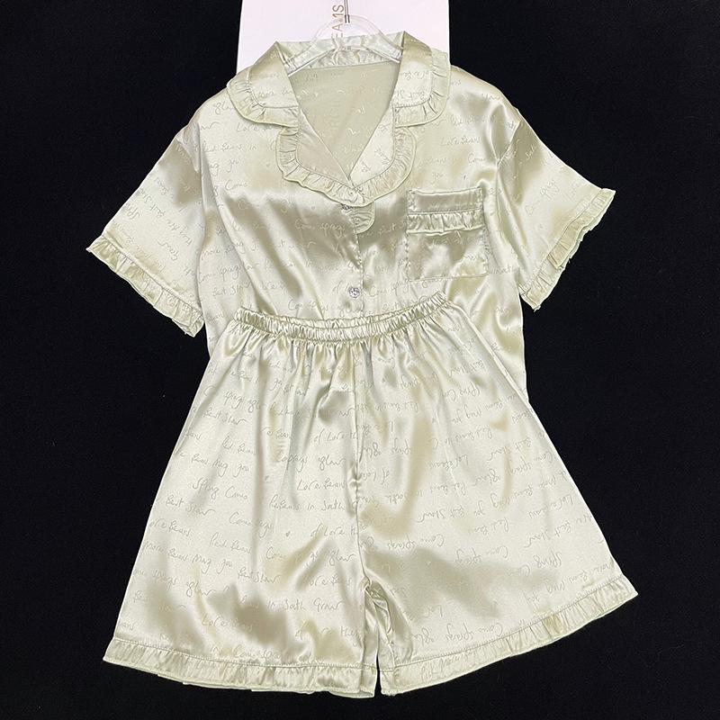 Wind Ice Silk Pajamas Women'S Summer Suit Student Short-Sleeved Shorts Loungewear Can Be Worn Outside