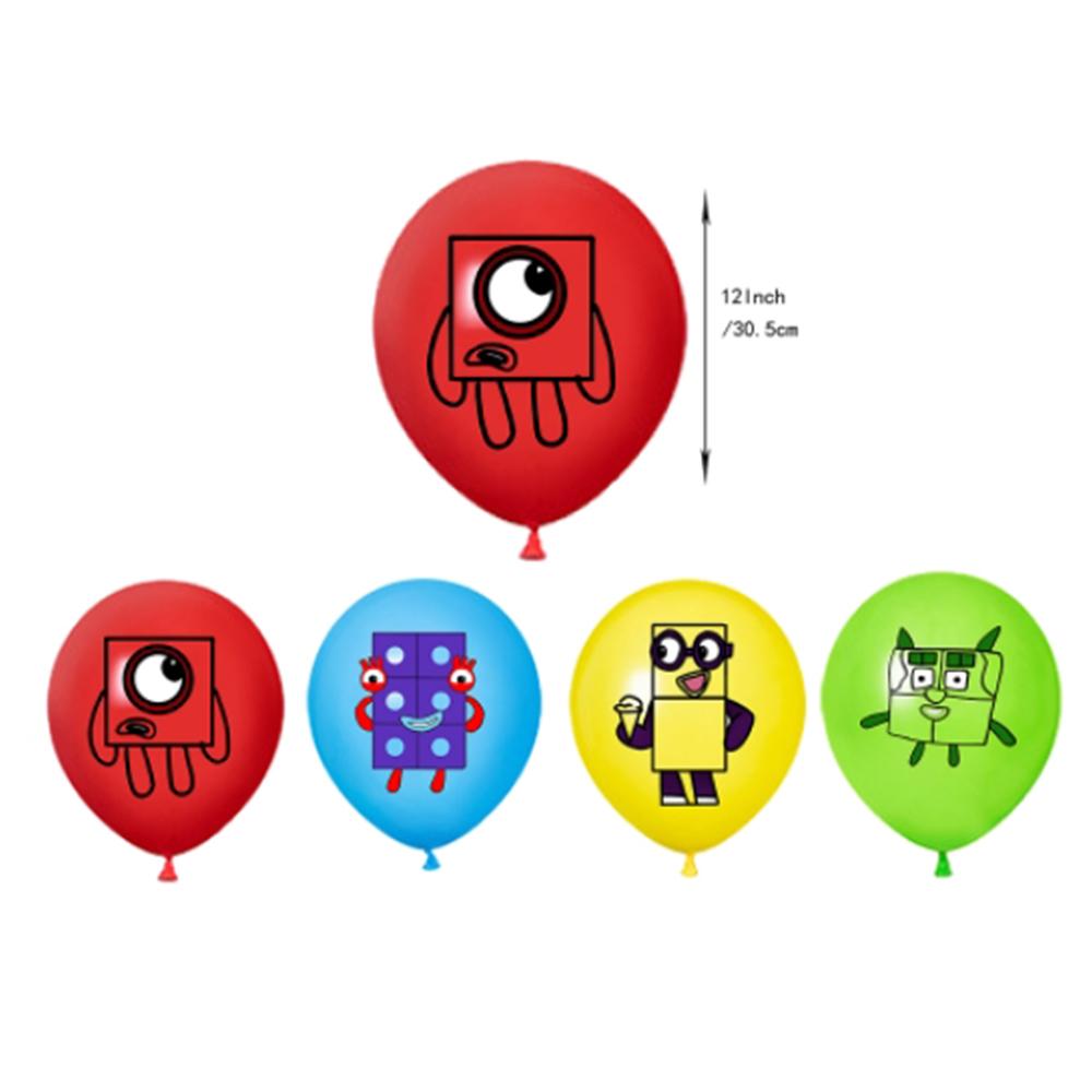 30Pcs Cartoon Number Blocks Theme Party Decoration Balloons Banner Cake Toppers