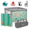 LIONELO Mille - Lit Et Parc Bébé Pliable - Sécurité Roues, LockGuard, Entrée Latérale, Matelas - Gris/Vert