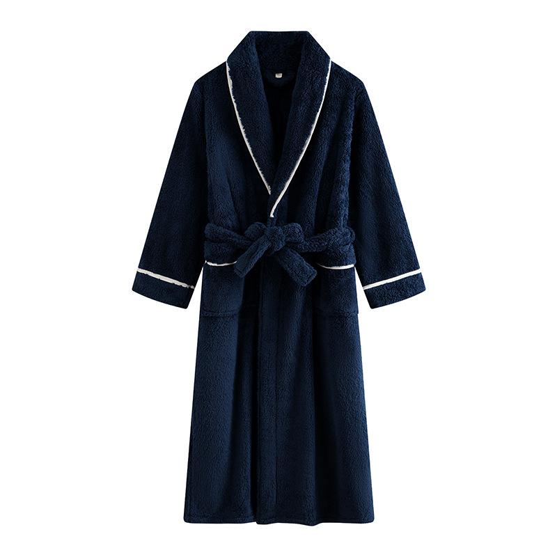 Men's Shawl Collar Robes Full Length Fleece Plush Bathrobes Soft Spa House Coat with Pockets Fluffy Spa Robes Unisex Winter Cozy Warm Spa Long Robe