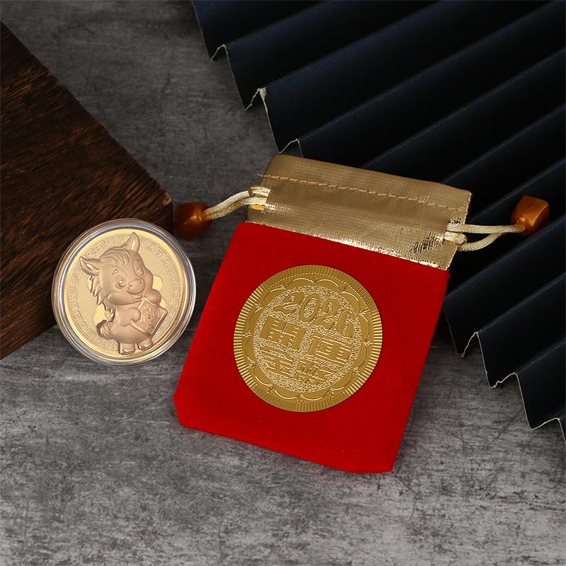 1Pc 2026 Year Of The Horse Chinese Coin With Storage Bag Lucky Animal Horses Commemorative Coins New Year Collection Souvenir
