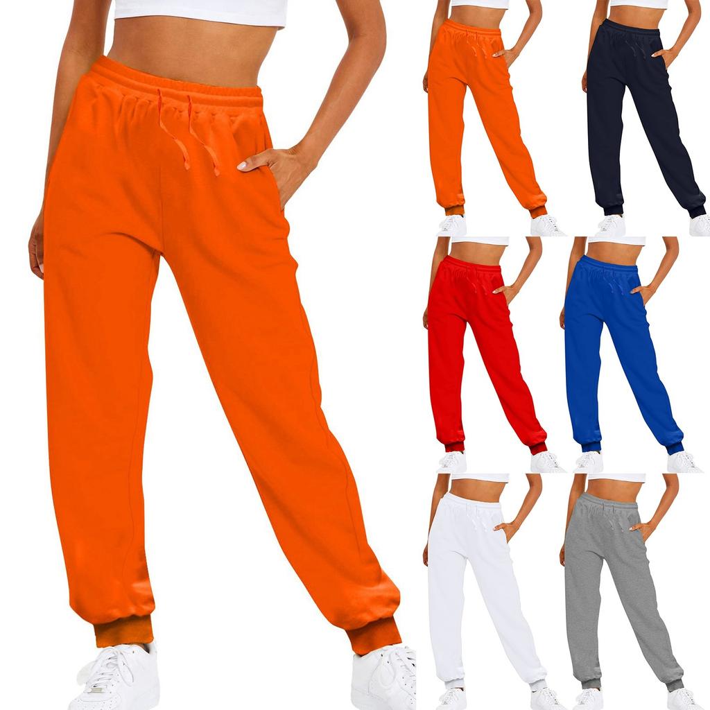 Solid Color Women Pants Pocket Long Women Ladies Solid Color Drawstring Elastic Waist Casual Loose Woman Clothing