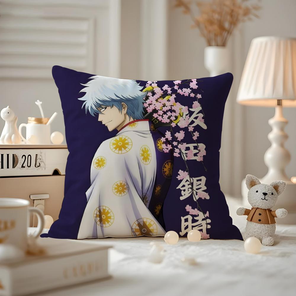 Anime GGINTAMA Cushion Cover Antidustmite Pillowcase Invisible zipper silky short plush Sofa cushion cover