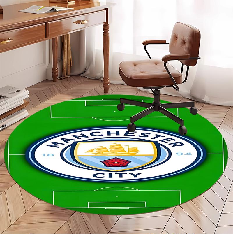 Manchester City FC Pattern Round Rug, Indoor/Outdoor Mat, for Picnic, Gameroom, Bedroom, Office, Living Room, Home Decor Carpet, Birthday Gift