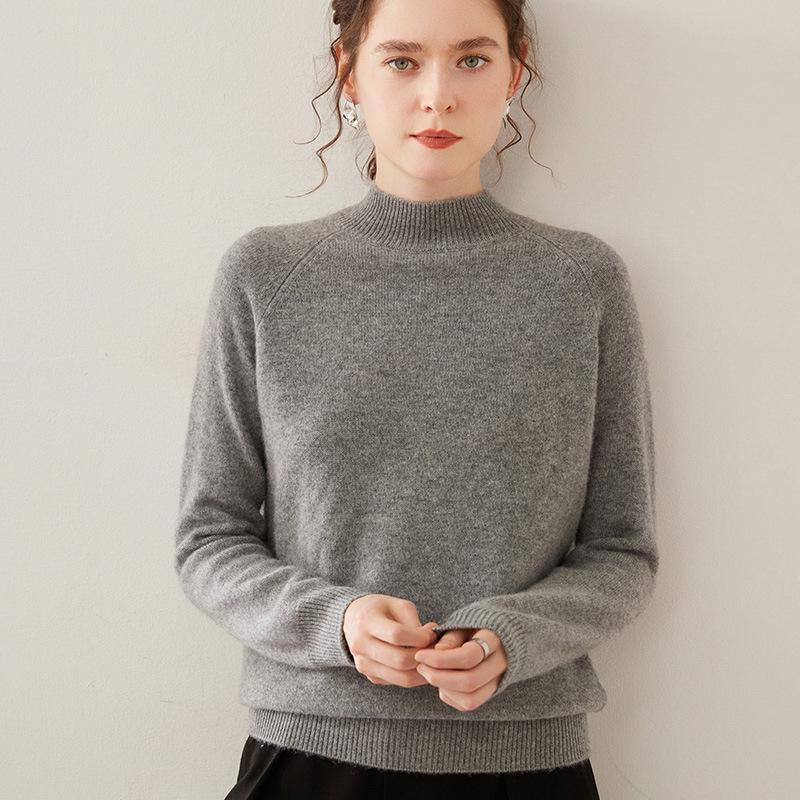 Women's Wool Sweater: 2025 Slim-Fit Half-High Collar Knit Base Layer for Autumn/Winter