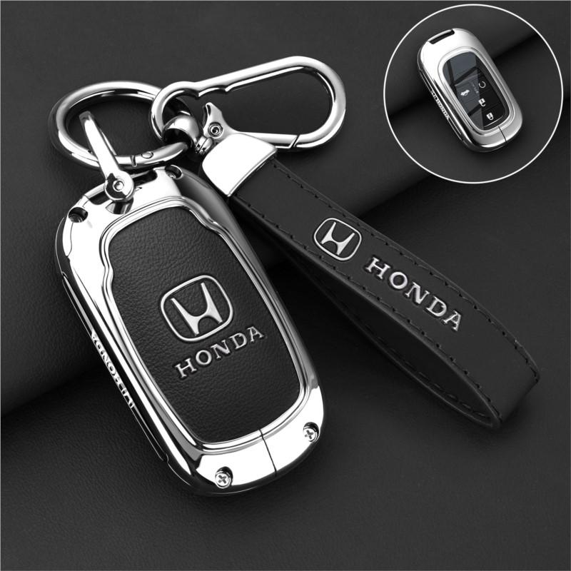 Zinc Alloy+ Leather Car Key Case Cover Shell Accessories For Honda 2022 2023 2024 Accord Civic HR-V CR-V Pilot Sport SI EX EX-L XA6