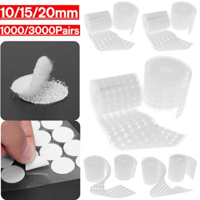 1000/3000 Pairs Adhesive Tape Strong Glue On Tape Fastener 10/15/20mm Double-sided Adhesive Fastener Tape Hooks Disks White