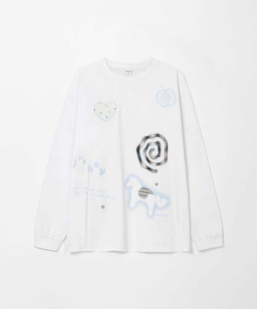 MONGDOL Patchwork Graphic Long Sleeve T-Shirt White Mdts105White