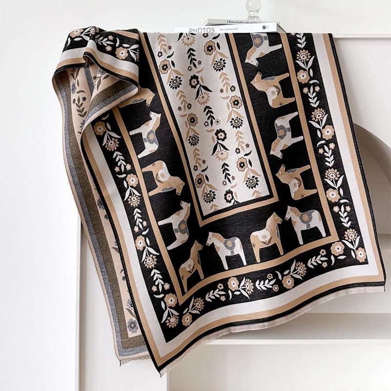 Autumn And Winter Thickened Warm Wind Pony Scarf Women'S Light Luxury Style Versatile Air Conditioner Shawl Temperament Scarf