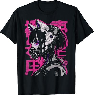 Japanische Streetwear Cyberpunk Y2K Techwear Neko Manga Anime T-Shirt