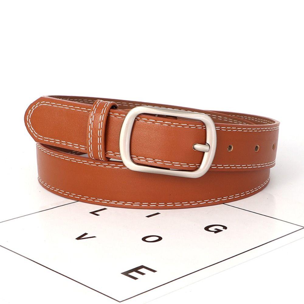Trouser Decoration Leather Belt Square Buckle Pin Buckle Belt Fashion Women's Belt  Jeans Wear