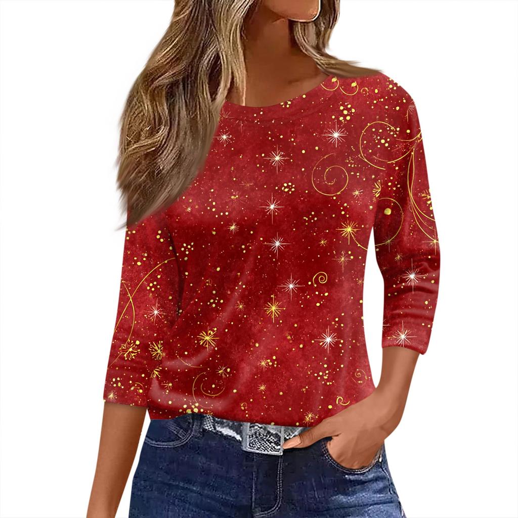 Women's T Shirt Christmas Print 3/4 Sleeve Daily Weekend Fashion Basic Round Neck Regular Top