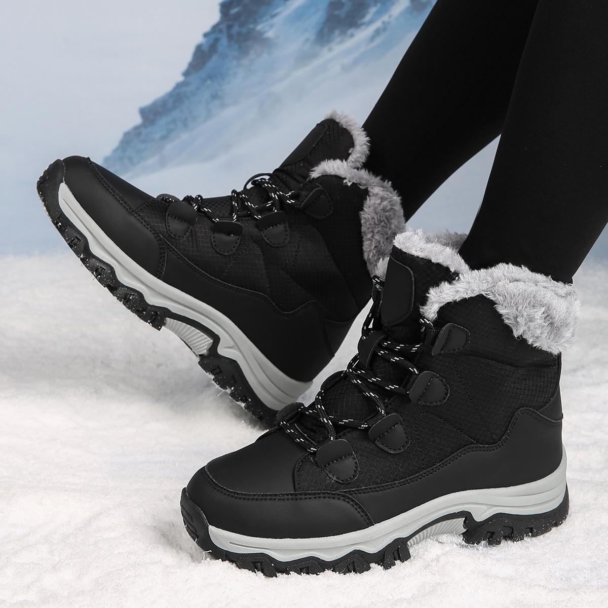 

MCTIN Мужские ботинки Зимняя обувь для активного отдыха Женские высокие походные ботинки с берцами Зимняя плюшевая мужская обувь 42 чёрный