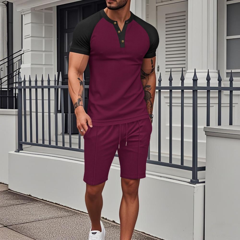 

Men s Summer Casual Round Neck Short Sleeved Set XXL бордовий