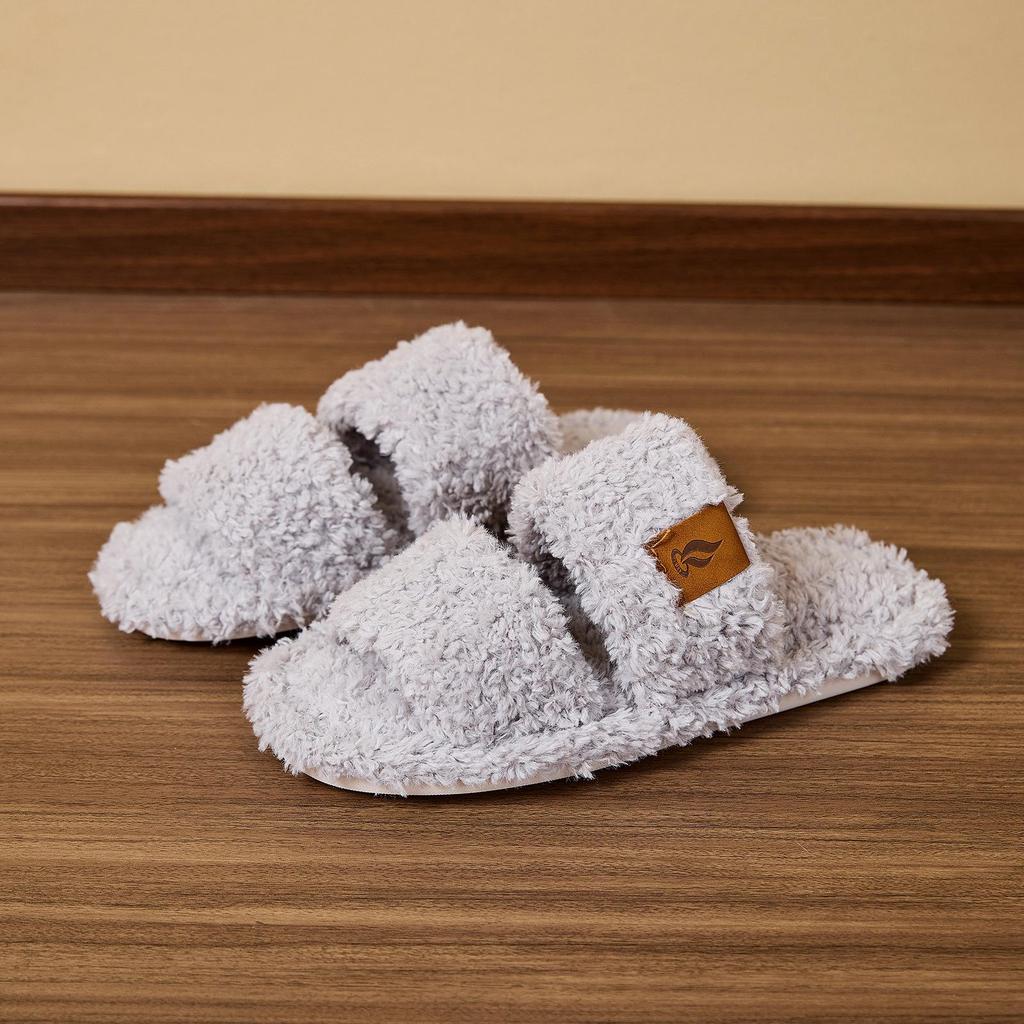 Open-Toe Fuzzy Slippers - Japanese Style, Non-Slip Indoor Cotton, Four Seasons Plush Comfort