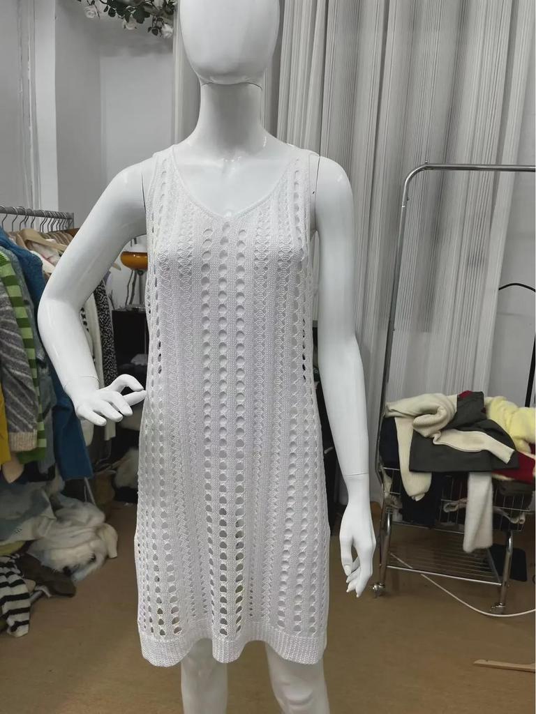 2024 Summer Sun Protection Sleeveless Spaghetti Strap Knit Dress with Slit