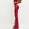 Women's High Waisted Glossy Leather Pants Black Flared Trousers