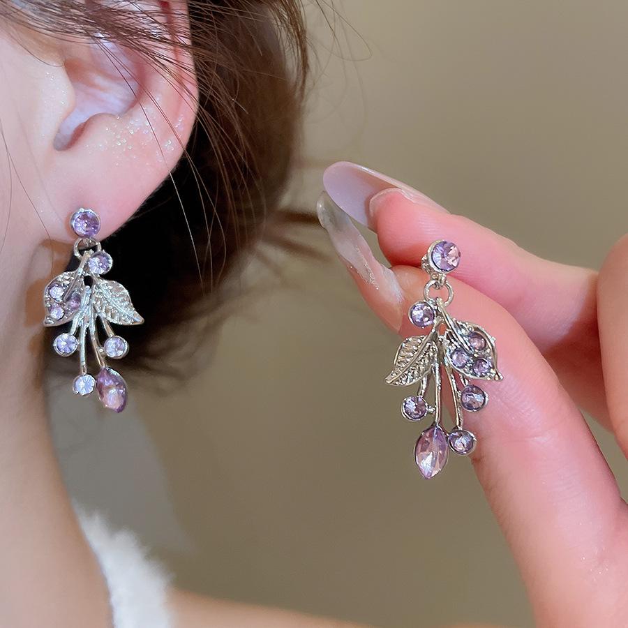 Luxury Rhinestone Leaf Flower Clavicle Necklace & Earring Set for Women