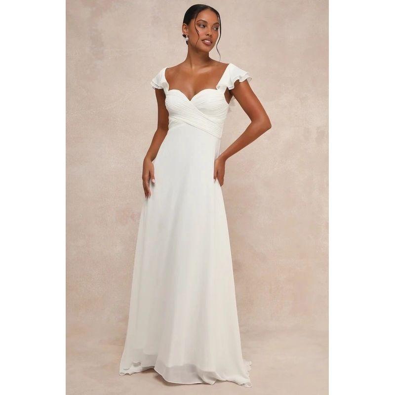 

Export Single Lu Home Ruched Chiffon Elegant Everyone Elegance Fashion Vacation Fairy White Moonlight Swing Dress White XL