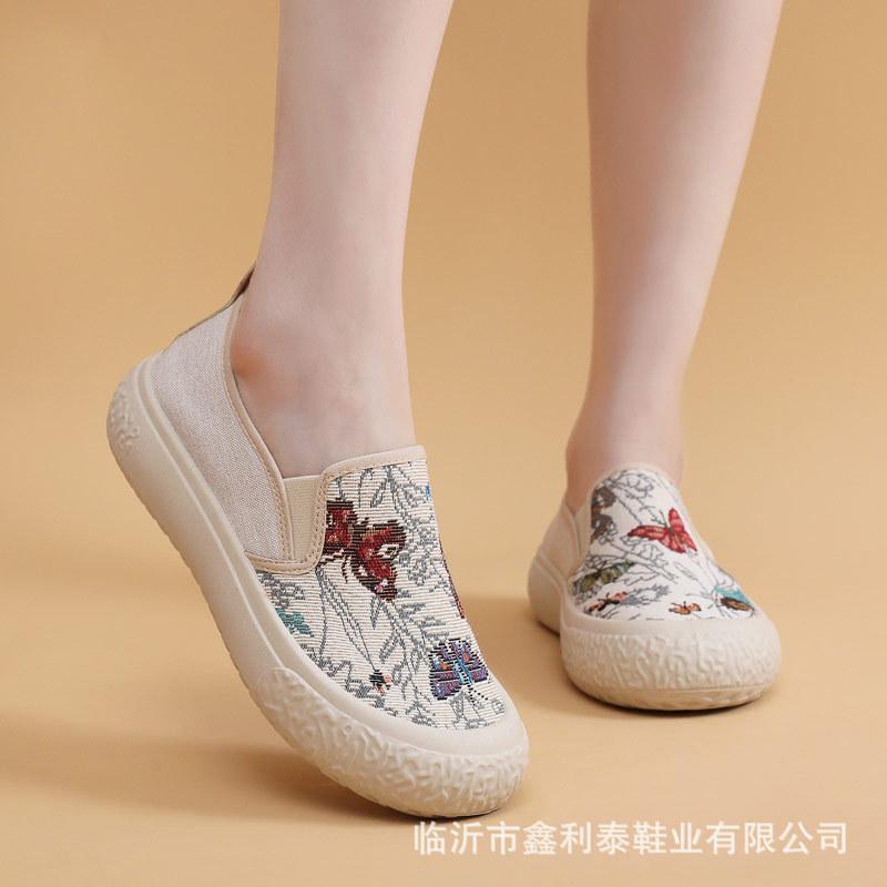 Spring New Canvas Women's Shoes Lazy One-pedal Platform Fisherman Shoes Fashion Casual Cloth Shoes Women