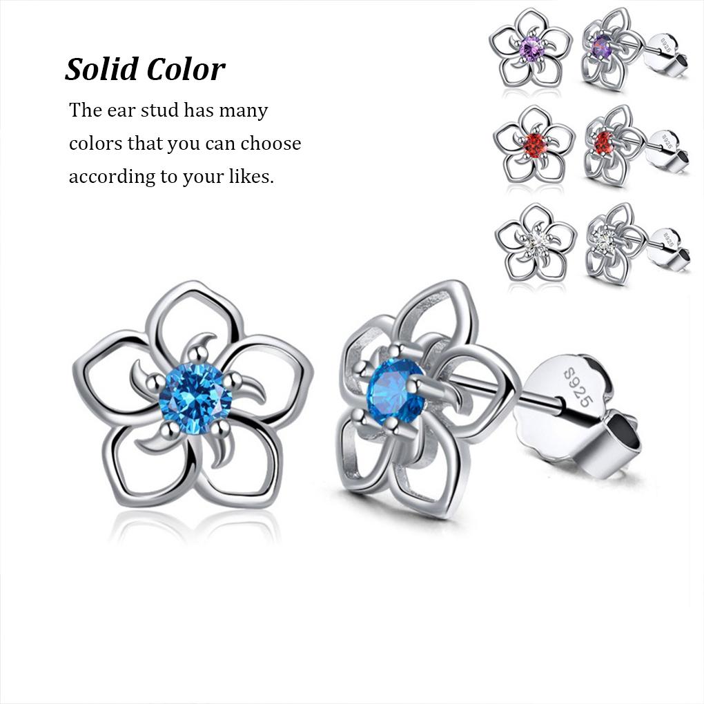 Style Ladies Stud Pair Birthday Girls Unfading Electroplated Ear Earring Silver Shape 1 Gift Flower Copper European