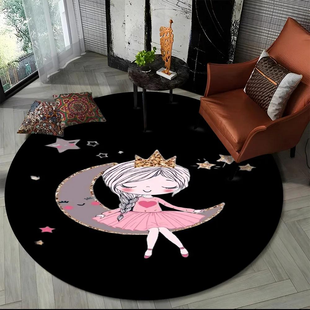 3D Cute Ballet Girl Ballerina Fairy Cartoon Area Rug,Round Carpet for Living Room Bedroom Sofa Decoration,Kid Non-slip Floor Mat
