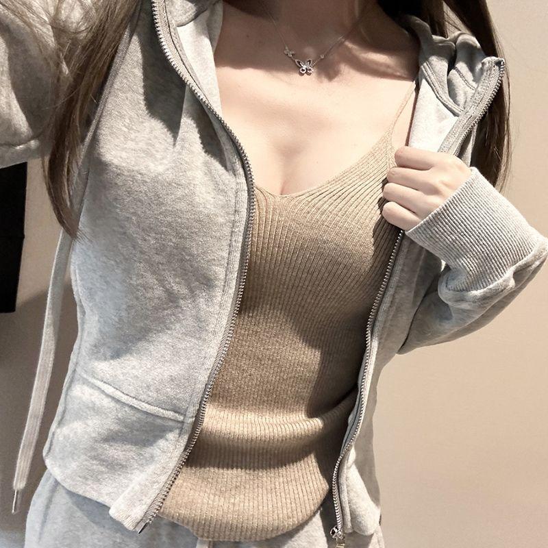 Women's Autumn Winter Warm Sexy V Neck Hot Girl Lazy Stylish Camisole Lining Outer Wear Sleeveless