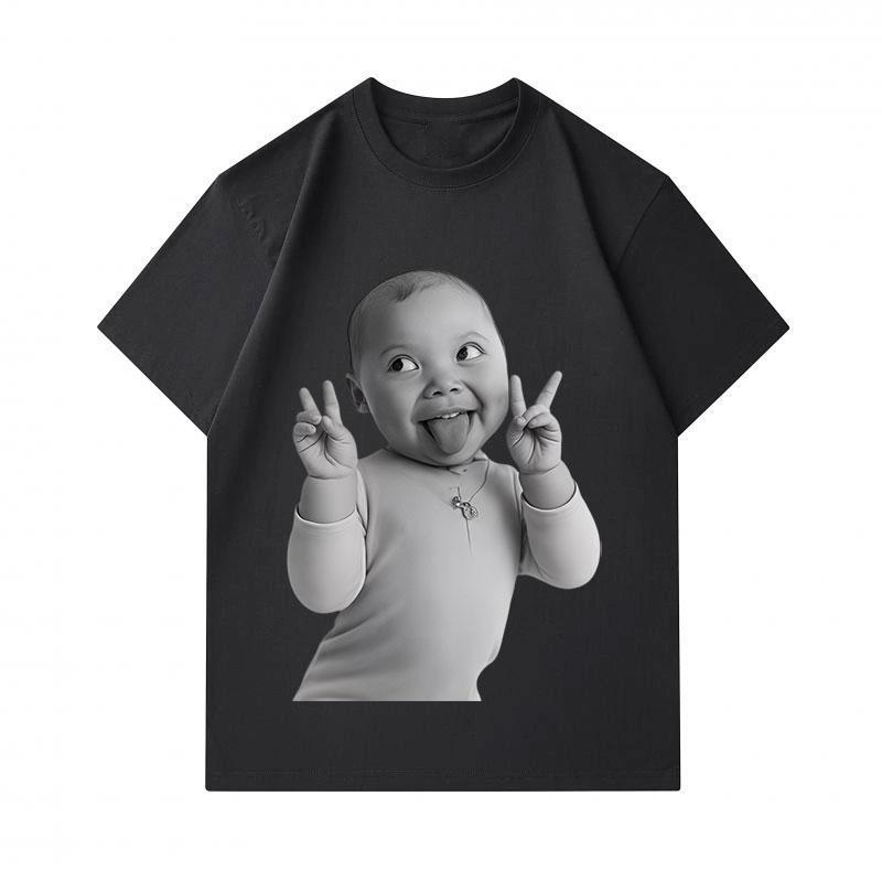 Herren 100% Baumwolle Kurzarm O-Ausschnitt T-Shirt, Lustiges lächelndes Baby Zunge rausstreckende Geste Aufdruck Lässig Weich Atmungsaktiv Sommer Streetwear Grafik T-Shirt f