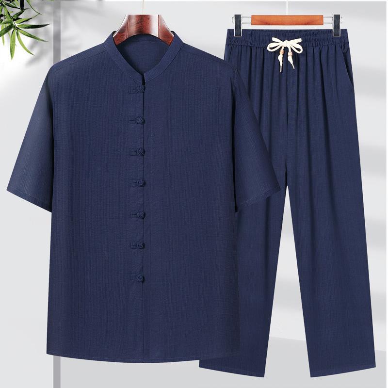 Tang Suit Men's Summer Shirt Chinese Style Grandpa Short-sleeved Middle-aged and Elderly Hanfu Elderly Clothes Dad Suit