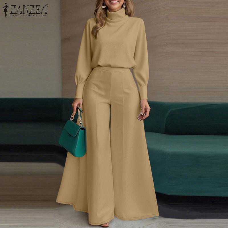 ZANZEA Women Long Sleeve Turtleneck Blouse and Pants Casual Two Piece Suit Sets