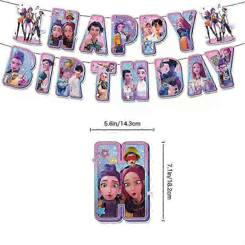 Kpop Demon Hunters Birthday Theme Party Decorations Banner Cake Balloons For Kid A