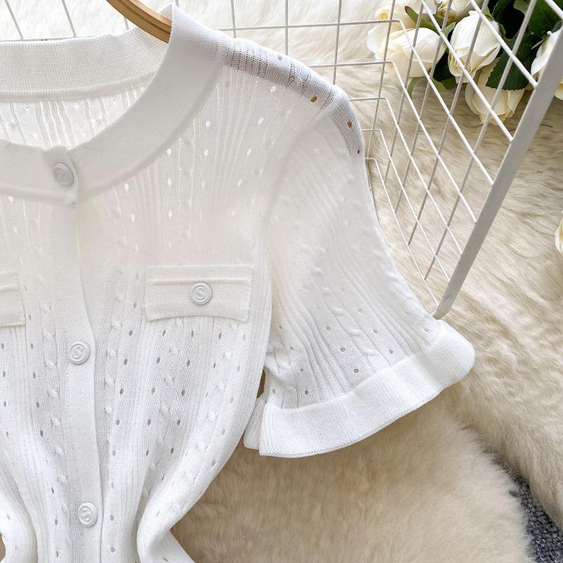 Simple Knitted Dress for Women's Summer Single-breasted Hollowed-out Slimming and Shaping Dress