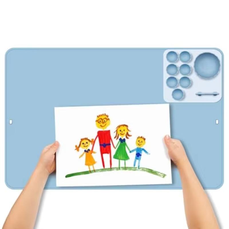 Silicone Painting Mat Artist for Kids Gift Clay DIY Creations Large Silicone Mats for Crafts Paint Mats with Bowl. Blue