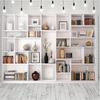 The multifunctional white bookshelf and office background are very suitable for video conferencing and home decoration