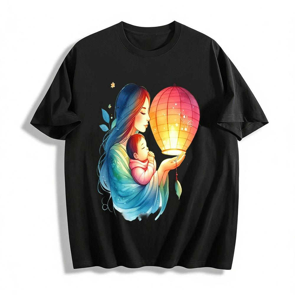 Warm Mother Child Lantern Print Loving Parent-child Outfit Pure cotton T-shirt XXS