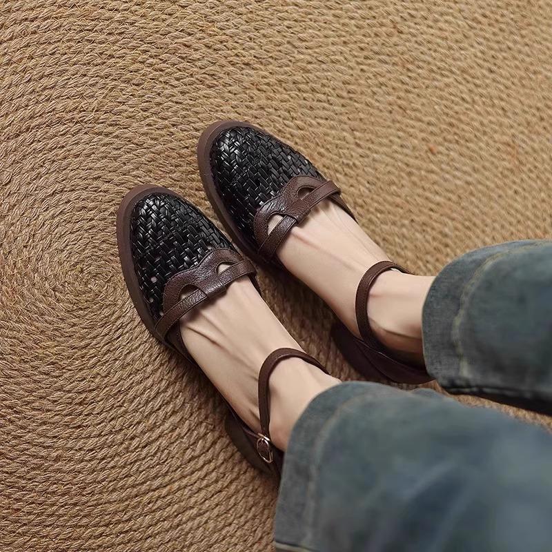 

Fashion retro super soft woven hollow high-heeled bag head sandals 2025 summer new thick-heeled sandals women 40 черный коричневый