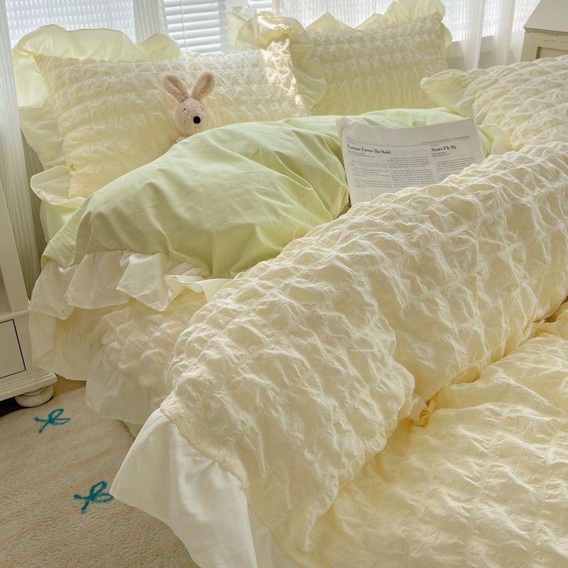 Korean Style Princess Bubble Gauze Cotton Bedding Set - 3 or 4 Piece for Dorm, Spring/Summer 1.2m Sheet Set Three-Piece (Quilt Cover 150x200)