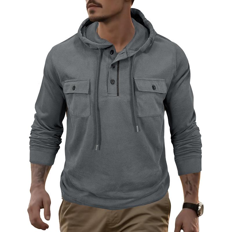 

Men s Sweatshirt Outdoor Hooded Sports Pocket Long-sleeved Drawstring Bottoming Top Hoodies L серый