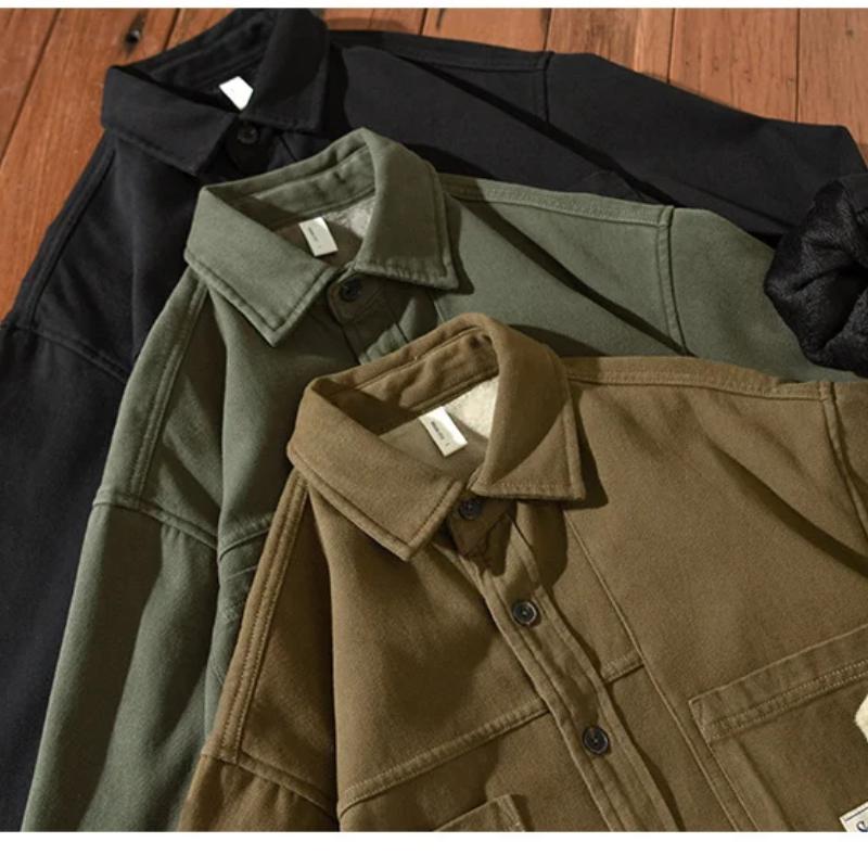 Winter Fashion Men Shirt Casual Thick Warm Long Sleeve Fleece Shirt 4XL Youth Popular Men Clothing Lapel Pocket Loose Cargo Men Tops