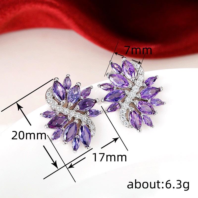 European & American Luxury Zircon Purple Flower Earrings - Korean Retro Style