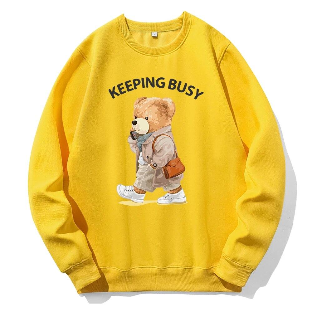 

Модная одежда, толстовки с плюшевым мишкой, всегда занятые, унисекс, теплые флисовые свободные топы, новинка, модная базовая повседневная толстовка с капюшоном S