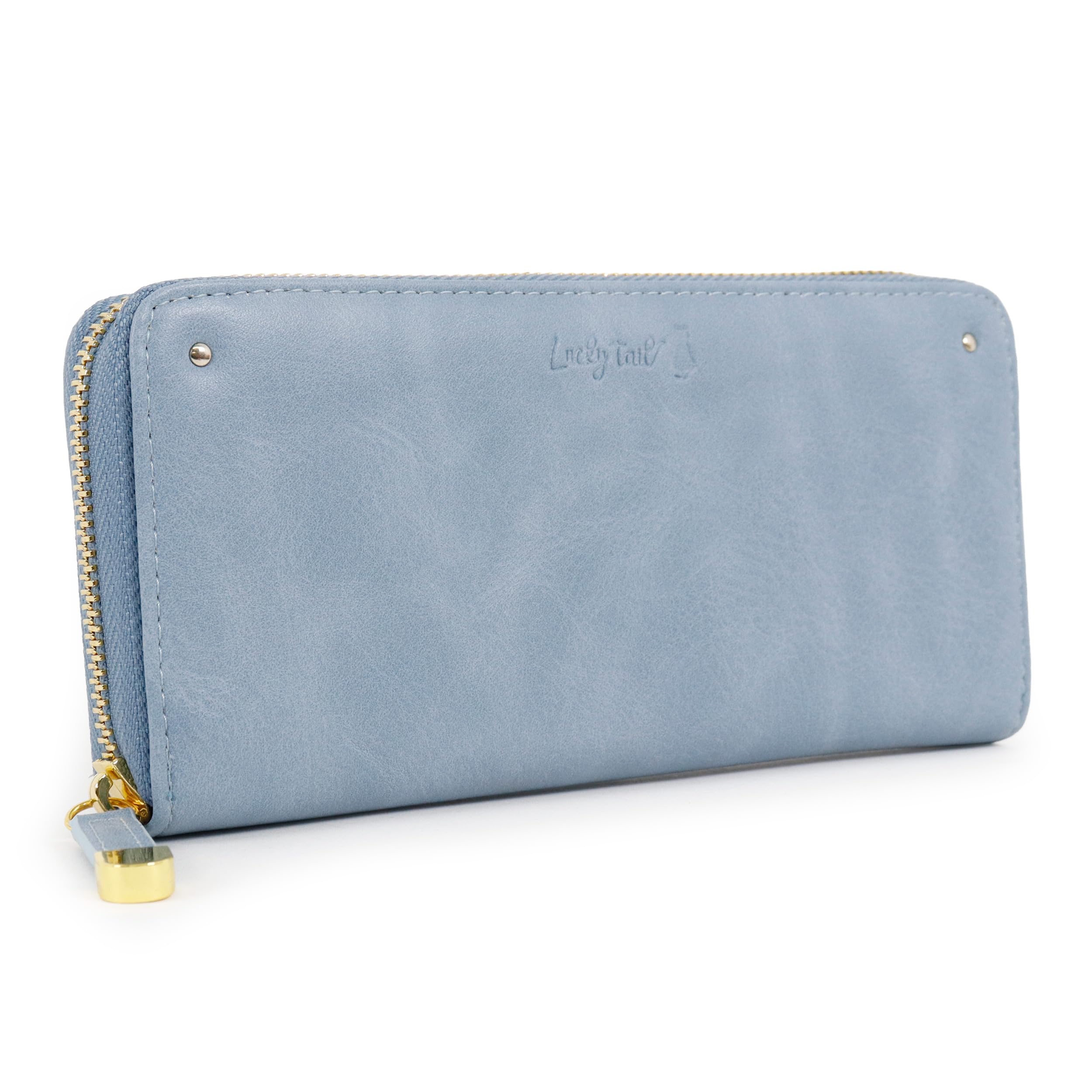

Lucky Tail Long Wallet with Round Simple Cat Natural Women s Zipper, Design, Silhouette, (Blue)