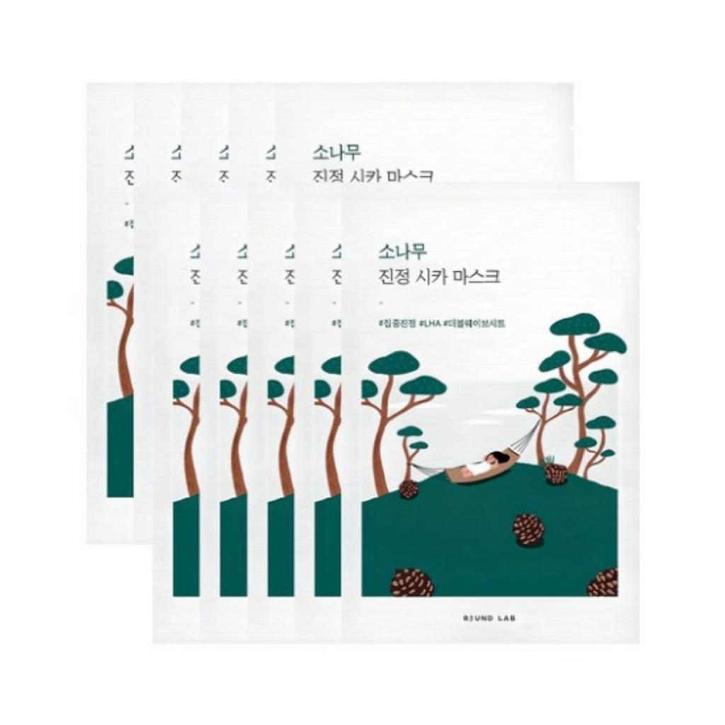 Round Lab  Pine Soothing Cica Mask — 27 ml per sheet, 10 sheets (1 box)