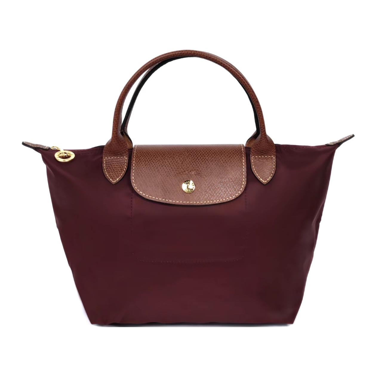 Longchamp Le Pliage Original Series Embossed Logo Nylon Canvas And Leather Dumpling Tote Bag Small Women tote bags Brown 1621089P87 Basic Set (Bag)