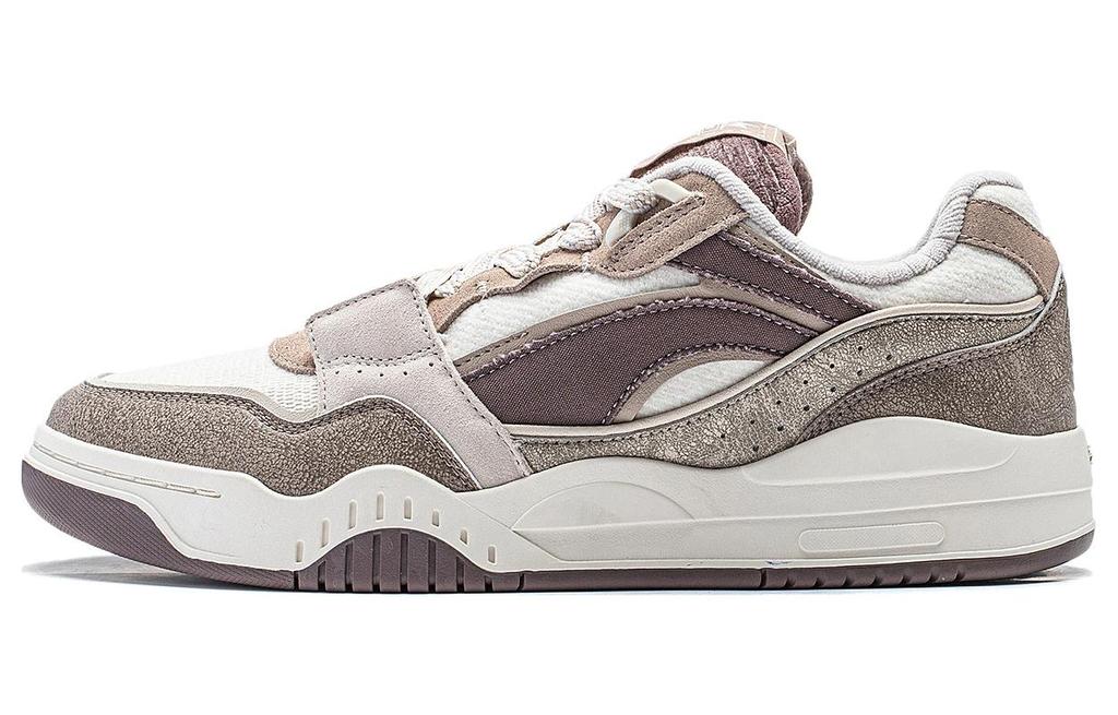 Li Ning Moon White Slip Resistant Abrasion Resistant Low top Skateboard Shoes Men's Brown White AGCS251-22