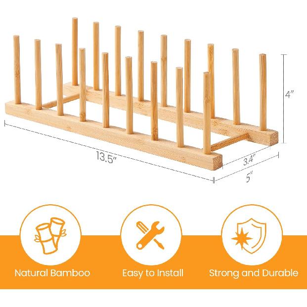 Bamboo Dish Dying Rack - Pot Lid Plate Organizer Holder for Cabinet - Cutting Board Organizer-Plate Rack for Dish, Pot Lid, Bowl, Cup, Cutting Board